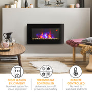 Wall Mounted Electric Fireplace Heater 2000W with LED Flame Effect and Remote Control