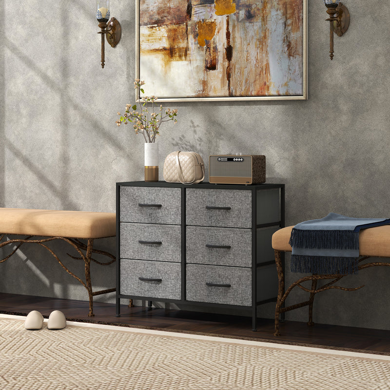 Black 6 Drawer Chest of Drawers with Steel Frame and Wooden Top for Bedroom and Nursery by HOMCOM