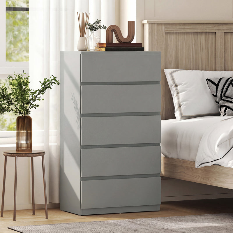 Chest of Drawers with 5 Spacious Drawers for Bedroom Storage Grey AOSOM