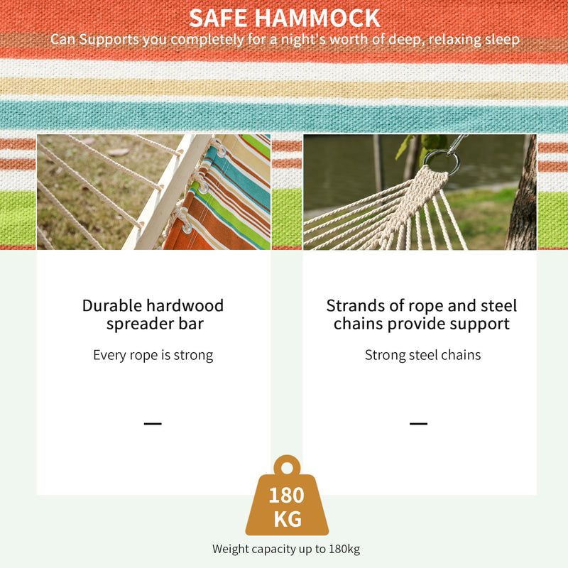 Adjustable Double Garden Hammock with Steel Frame and Pillow for Outdoor Relaxing Red Stripes AOSOM