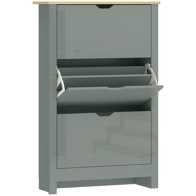 Shoe Cabinet for Hallway Storage with Three Drawers and Slim Space Saving Design Light Grey AOSOM
