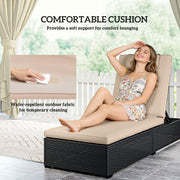 Rattan Sun Lounger With Adjustable Recline Cushion and Side Tray for Garden Relaxation Black Outsunny