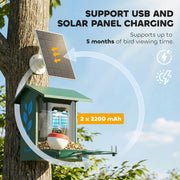 Smart Bird Feeder Camera with 2K HD Video and AI Species Recognition App Alerts Grey AOSOM