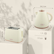 1.7L 3000W Fast Boil Cordless Kettle and 2 Slice Toaster Set with Auto Shut Off Beige by HOMCOM