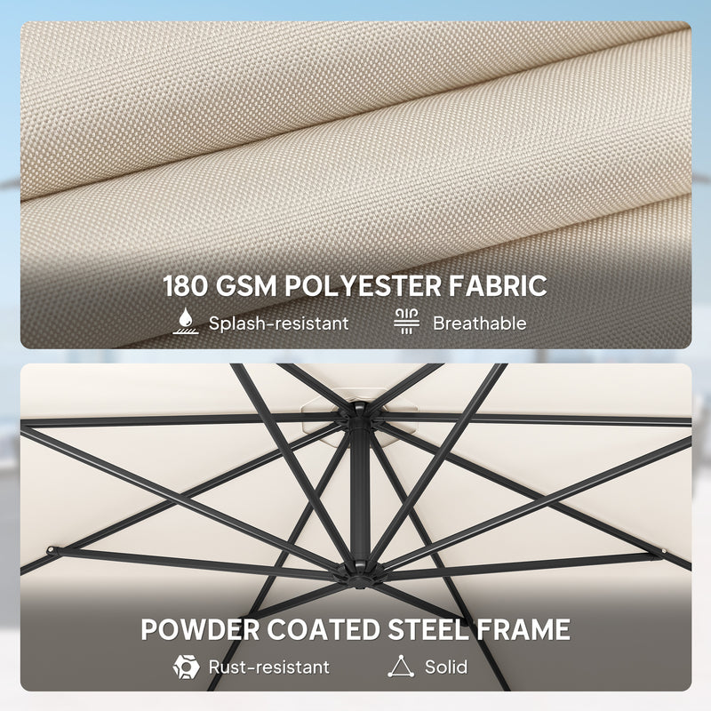 Garden Cantilever Parasol with Adjustable UV Shade and Easy Crank for Patio or Lawn Cream White AOSOM