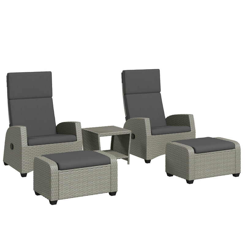 5pc Rattan Outdoor Lounger Furniture Set with Cushions in Charcoal Grey by Outsunny