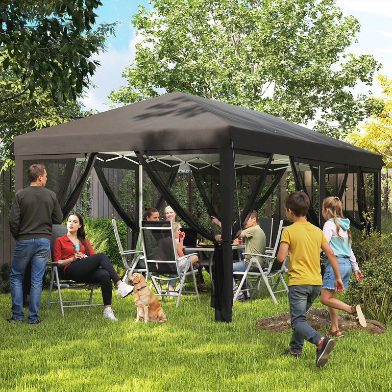 Black 3x6m Pop Up Garden Gazebo With Mesh Sidewalls and Carry Bag for Garden Parties by Outsunny