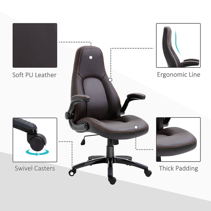 Leather Executive Chair with Armrests - Dark Brown