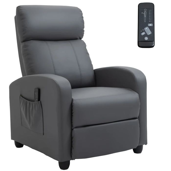 Leather Recliner Chair with Massage, Footrest, Remote, Black