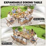 Extendable Garden Dining Table for 6 to 8 People with Parasol Hole Acacia Wood Natural AOSOM