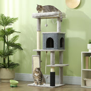 Light Grey 132cm Cat Tree with Scratching Posts Bed House Jumping Platform and Grooming Brush by PawHut