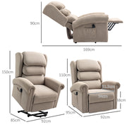 Khaki Velvet Power Lift Recliner Chair for Elderly with Remote and Side Pockets by HOMCOM