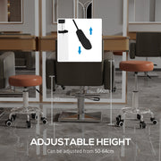 Height Adjustable PU Leather Rolling Stool With Wheels For Salon Or Spa Use Brown