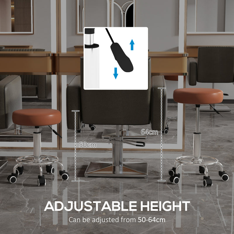 Height Adjustable PU Leather Rolling Stool With Wheels For Salon Or Spa Use Brown