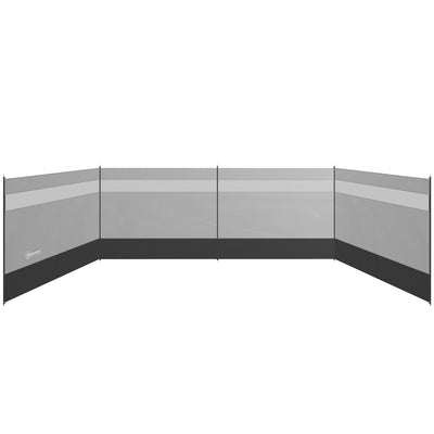 Camping Windbreak with Clear Windows and Steel Poles for Beach and Caravan Use Grey AOSOM