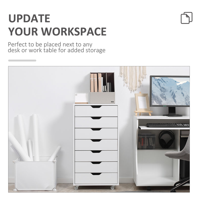 Mobile 7 Drawer Office Filing Cabinet With Smooth Rolling Wheels For Storage, White