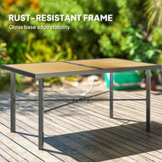 6 Seater Garden Dining Table with Umbrella Hole Rust Resistant Frame Wood Effect Top by Outsunny