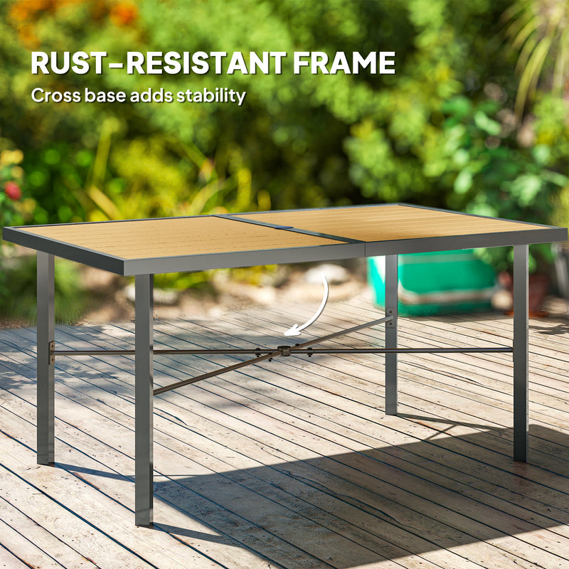 6 Seater Garden Dining Table with Umbrella Hole Rust Resistant Frame Wood Effect Top by Outsunny