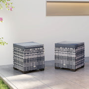 Set of 2 Rattan Storage Ottomans with Cushions for Garden Balcony and Living Room Dark Grey by Outsunny
