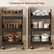 3 Tier Rolling Kitchen Storage Trolley With Top Board For Easy Organisation, Rustic Brown and Black