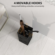 Black Metal Umbrella Stand with Drip Tray and Hooks for Hallway and Entryway by HOMCOM