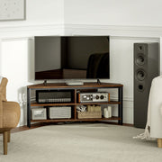 Industrial Corner TV Unit Black and Brown Wood Effect for Living Room by HOMCOM