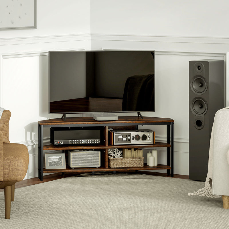 Industrial Corner TV Unit Black and Brown Wood Effect for Living Room by HOMCOM