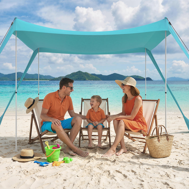 Pop Up Beach Tent With Removable Sidewall And Carry Bag For Camping And Picnics Sky Blue AOSOM