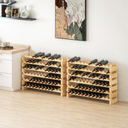 Six Tier Wooden Wine Rack Set of 2 Holds 72 Bottles Ideal for Home Cellar Use Natural