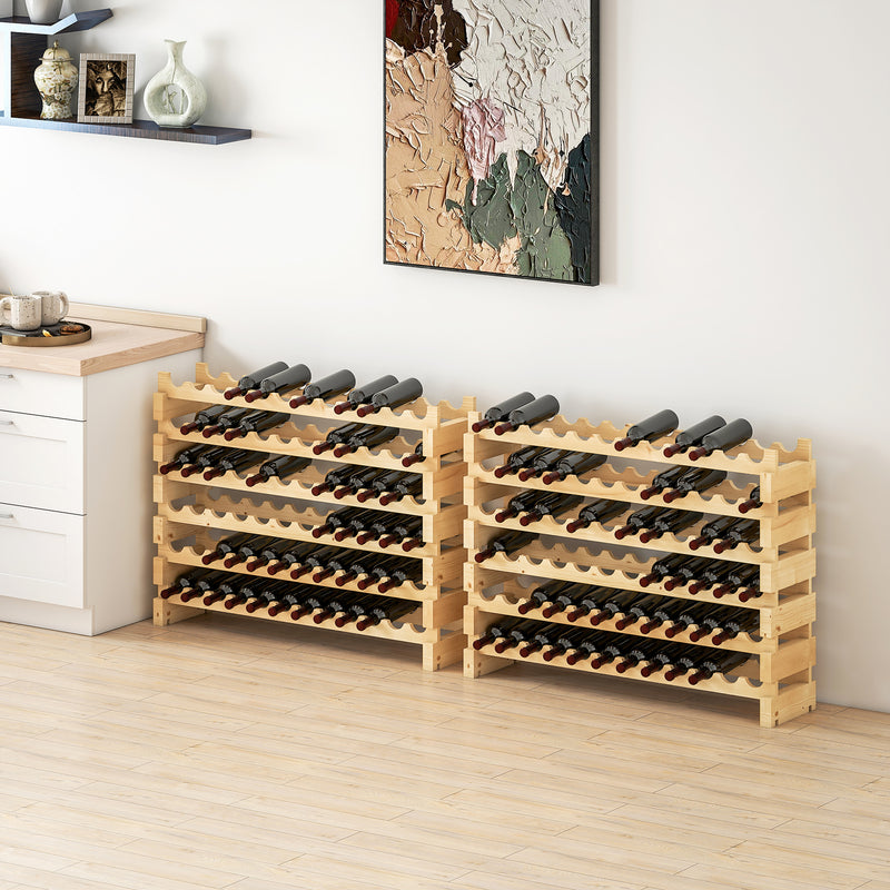 Six Tier Wooden Wine Rack Set of 2 Holds 72 Bottles Ideal for Home Cellar Use Natural