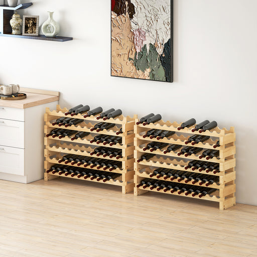 Six Tier Wooden Wine Rack Set of 2 Holds 72 Bottles Ideal for Home Cellar Use Natural