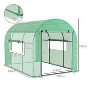 Large Green Walk In Polytunnel Greenhouse 3x2m for Gardening and Plant Growth by Outsunny