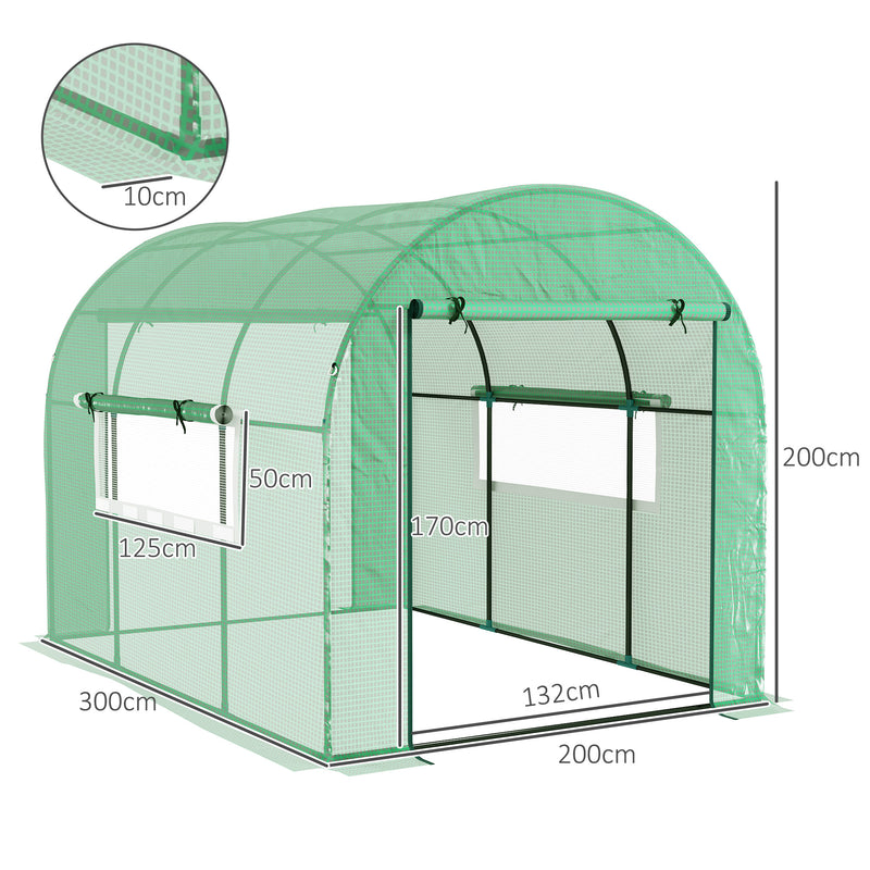 Large Green Walk In Polytunnel Greenhouse 3x2m for Gardening and Plant Growth by Outsunny