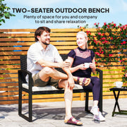 Two Seater Rattan Garden Bench with Cushions in Beige and Black by Outsunny