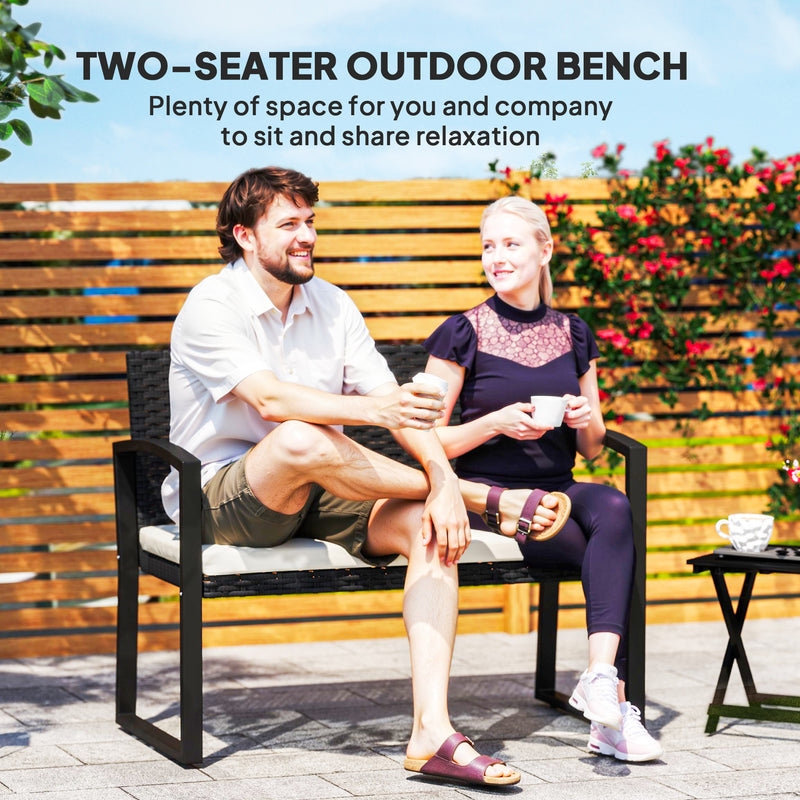 Two Seater Rattan Garden Bench with Cushions in Beige and Black by Outsunny