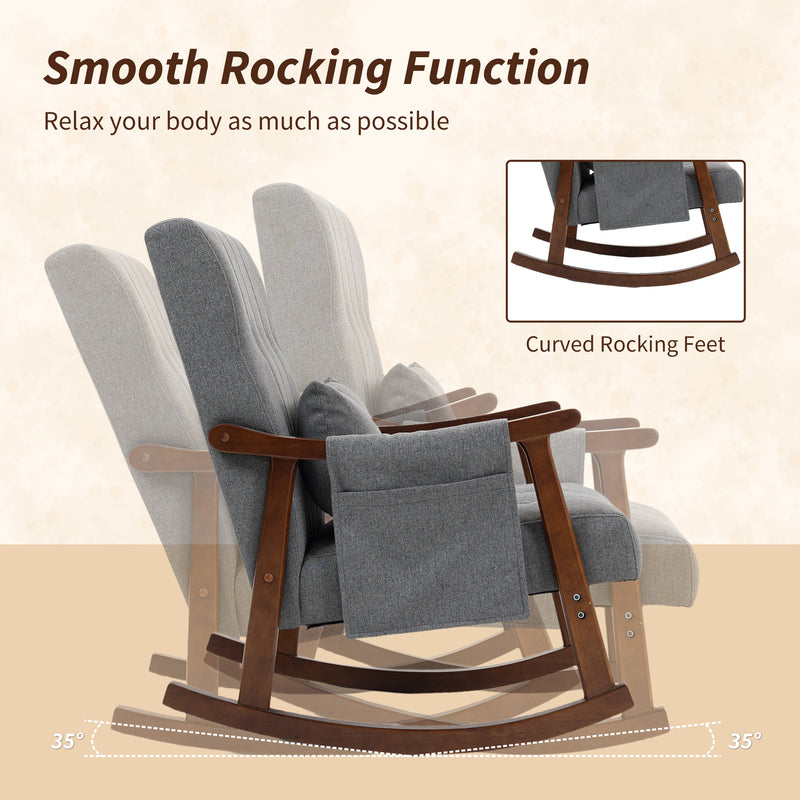 Wooden Frame Rocking Accent Chair With Padded Seat For Living Room Comfort, Grey