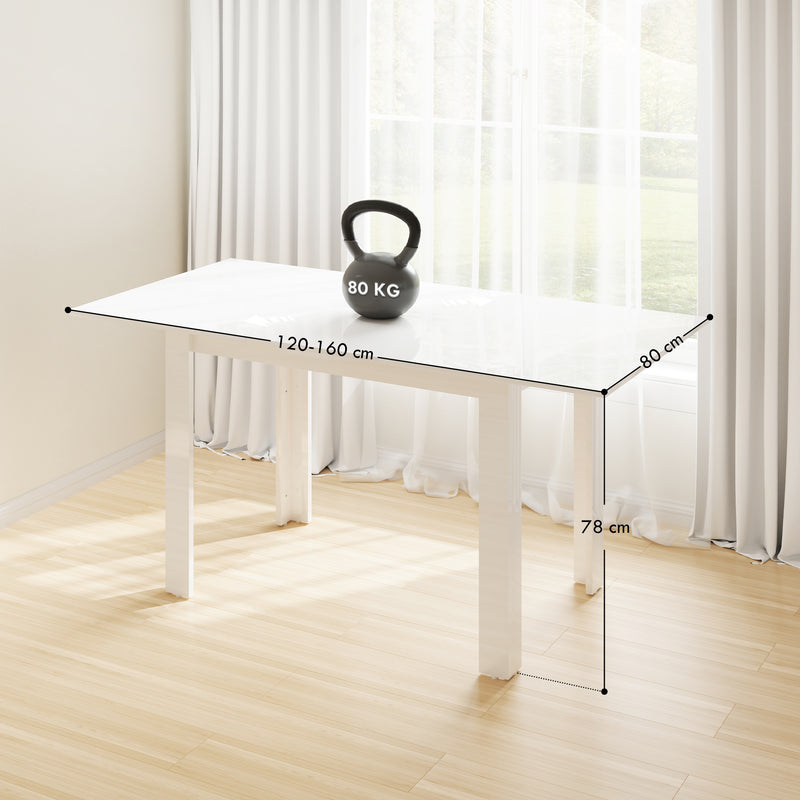 Extendable White High Gloss Dining Table Seats 4-6 Small Space Kitchen Table 120-160cm by HOMCOM