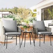 Grey 3 Piece Rattan Bistro Set with Cushions for Garden Balcony and Patio