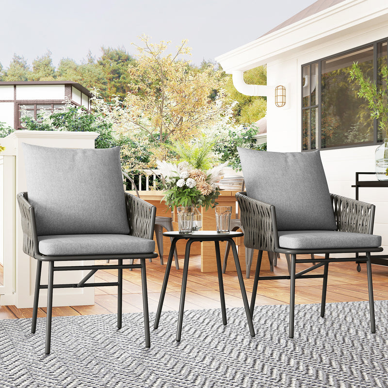 Grey 3 Piece Rattan Bistro Set with Cushions for Garden Balcony and Patio