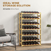 42 Bottle Wooden Wine Rack Freestanding Storage Organiser for Home Bar Natural Finish