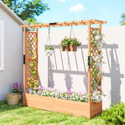 Large Wooden Garden Planter With Trellis Ideal for Climbing Plants Fir Wood Brown Outsunny