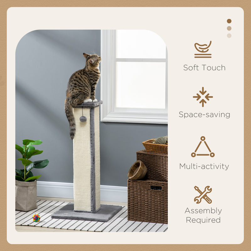 Vertical Cat Scratching Post with Sisal Rope Hanging Toy and Soft Plush for Kittens Grey