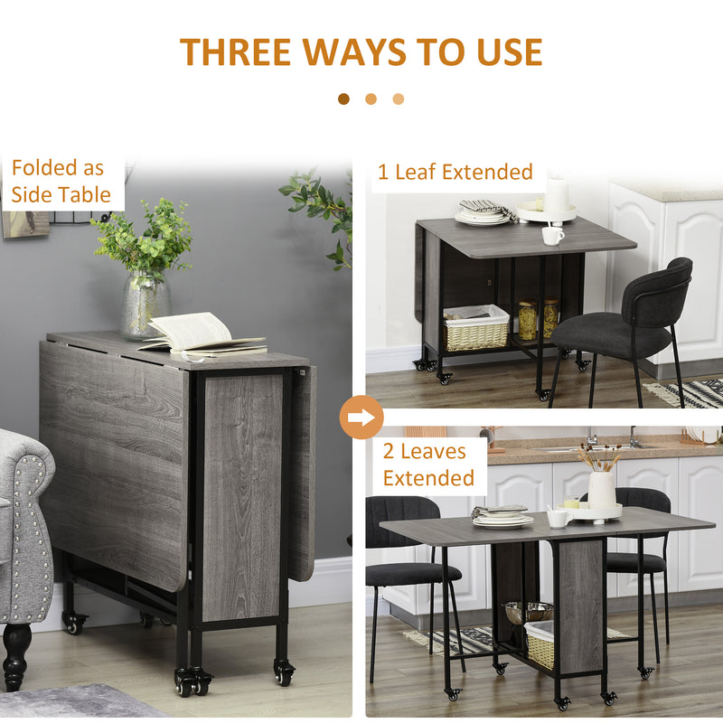 Extendable Drop Leaf Dining Table for 6 People Space Saving Design for Home Grey Black