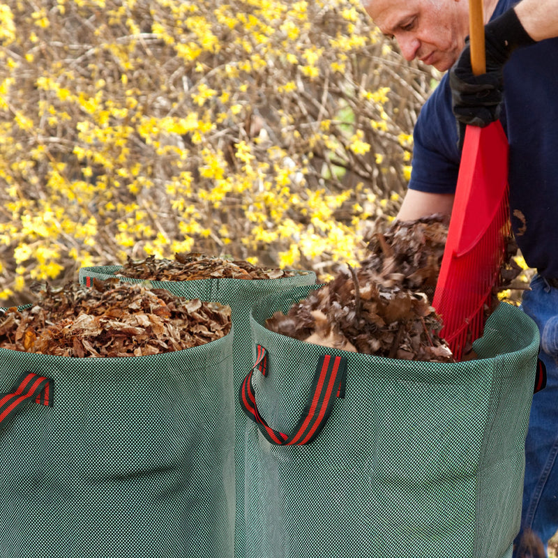 Set of 3 Green 272L Heavy Duty Garden Waste Bags With Handles Foldable and Reusable by Outsunny