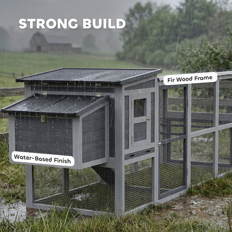 Chicken Coop for 3 to 4 Hens with Easy Clean Tray and Secure Outdoor Run Grey AOSOM