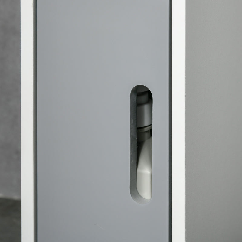 Tall Freestanding Bathroom Cabinet with Open Shelves and Storage Cupboards Grey