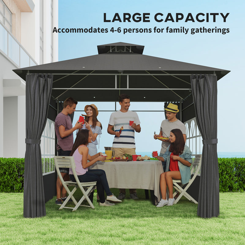 Dark Grey 3 x 3 m Garden Gazebo with Double Roof and Removable Sidewalls by Outsunny