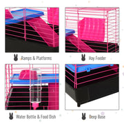 Small Animal Metal Cage With Tunnels For Hamsters And Guinea Pigs Pink AOSOM