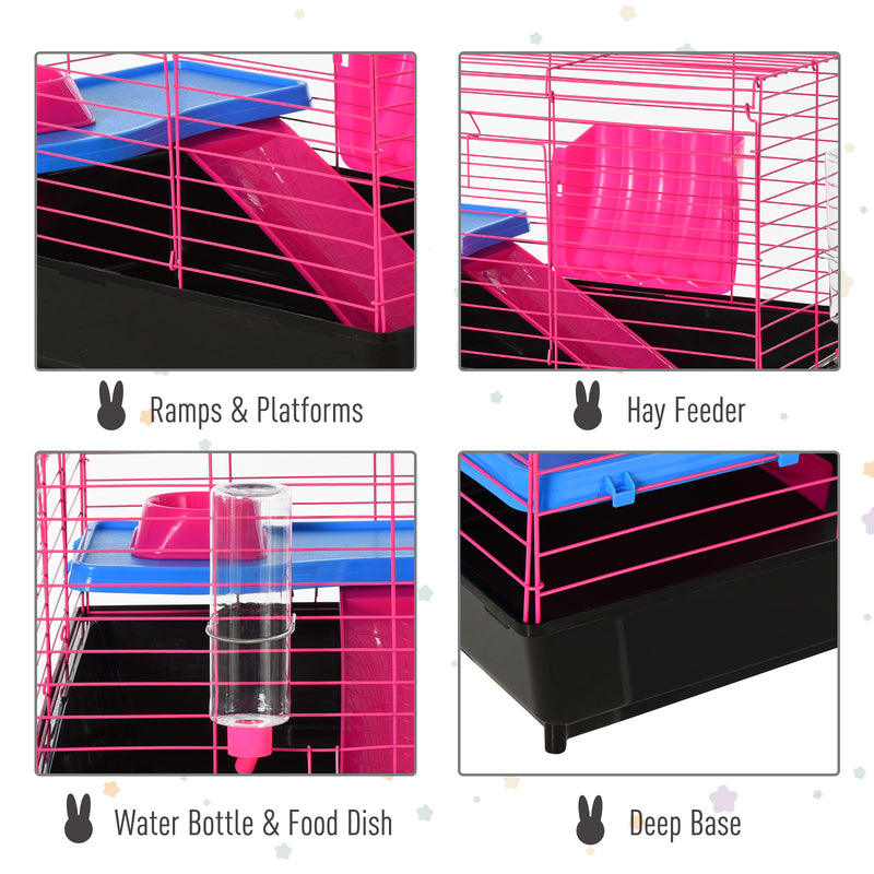 Small Animal Metal Cage With Tunnels For Hamsters And Guinea Pigs Pink AOSOM