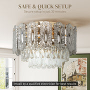 3 Light Vintage Ceiling Chandelier Flush Mount With Crystal Glass Shades For Living Room Gold